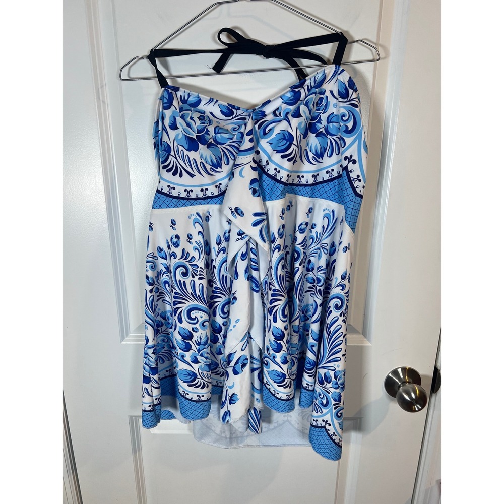 Unbranded Womens Swim Dress Floral Porcelain Print‎ Blue 4XL